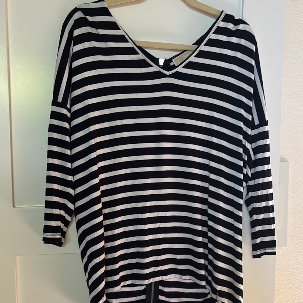 Michael Kors Striped Blue and White 3/4 Sleeve Tunic